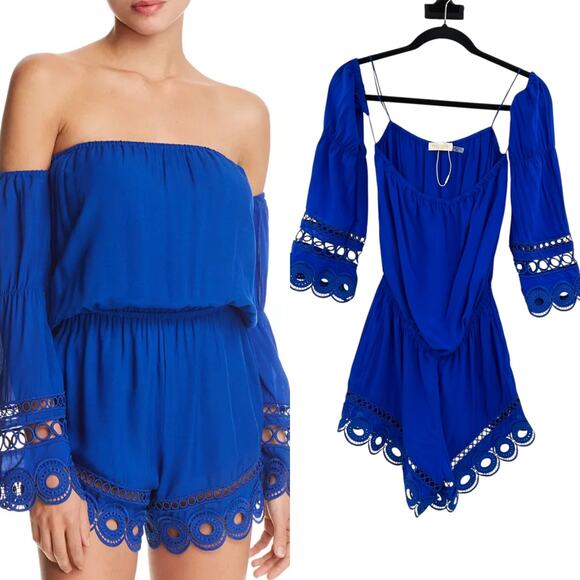 Ramy Brook Markos Romper Cotton Swim Cover-Up Cobalt Royal Blue Size XS - Picture 1 of 12